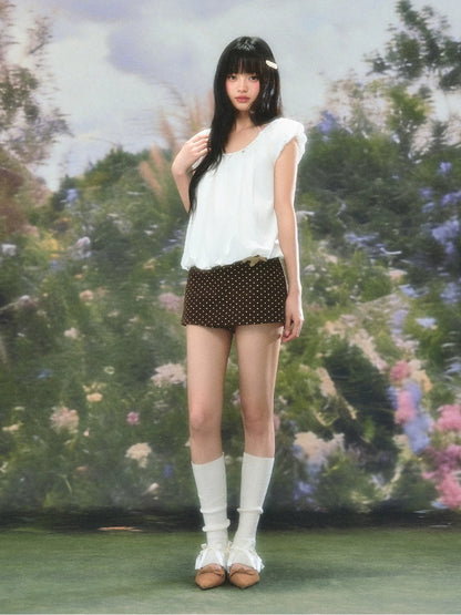 White Puff Sleeve U-neck Top