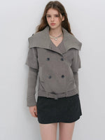 Faux-layered Cape Knit Jacket