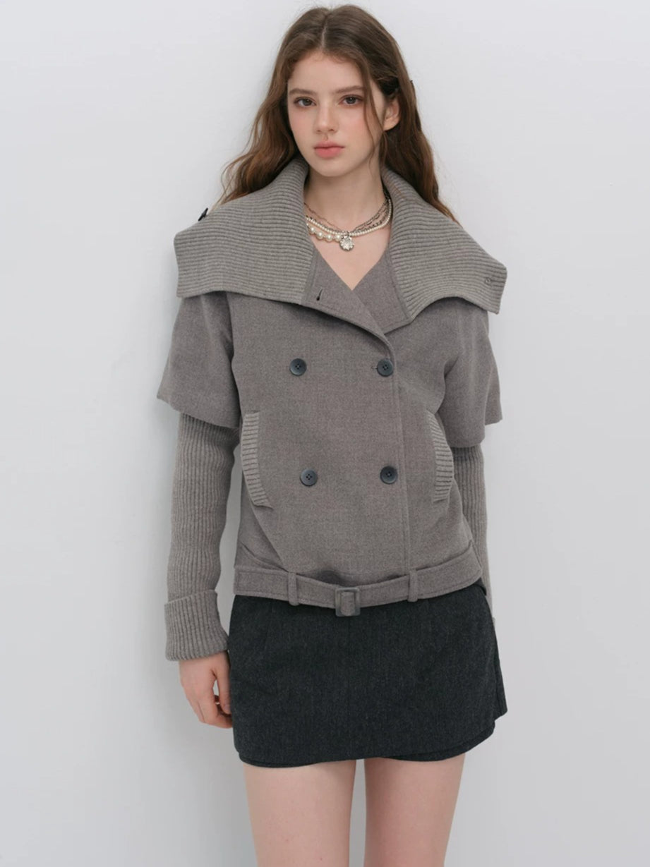 Faux-layered Cape Knit Jacket