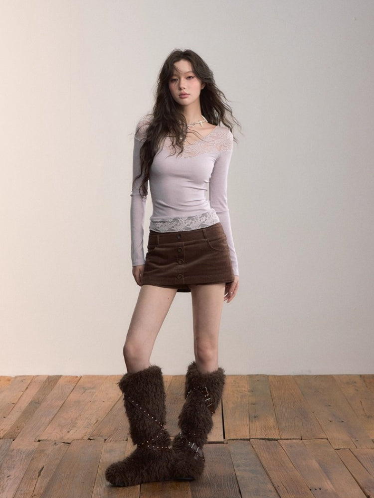 Corduroy Multi-Waistband Mini Skirt