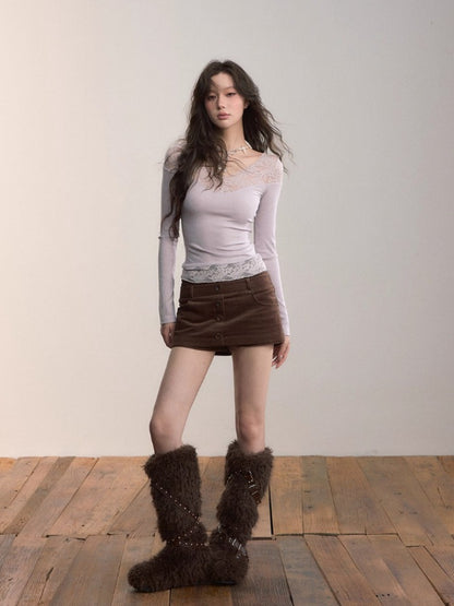 Corduroy Multi-Waistband Mini Skirt