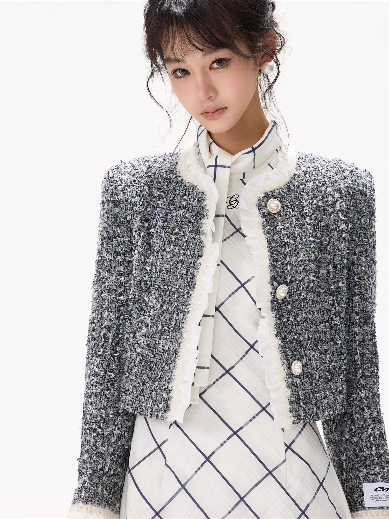 White Tweed Ruffle Jacket
