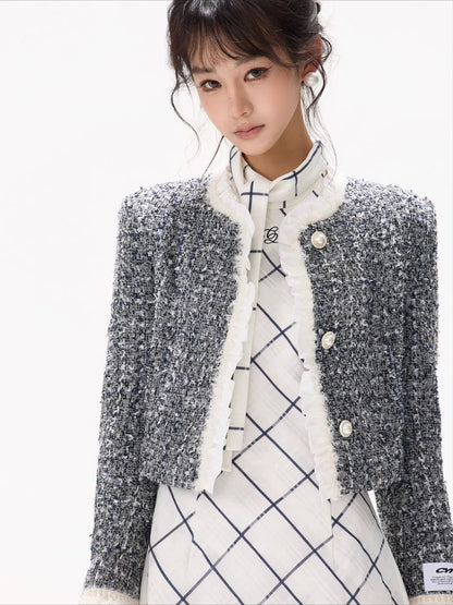 White Tweed Ruffle Jacket