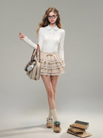 White & Gray Hand-Beaded Knit Shirt
