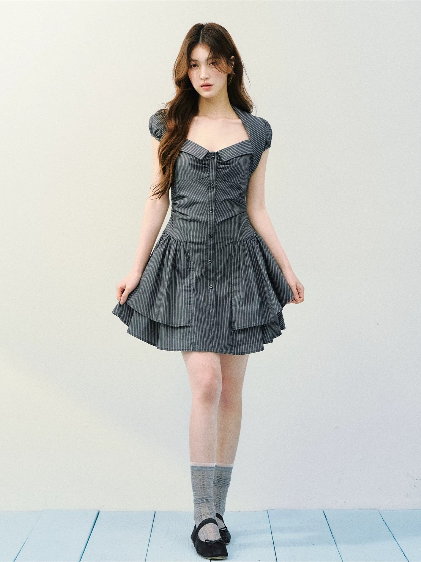 Gray Retro Stripe Dress