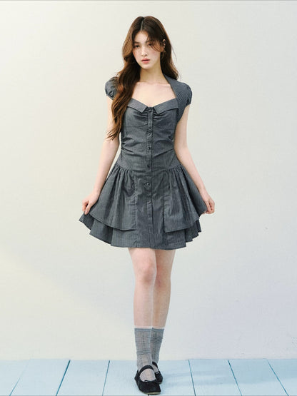 Gray Retro Stripe Dress