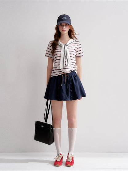 Ruffle Drawstring Mini Skirt