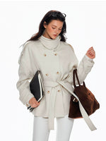 Wool Double Breasted Belted Short Coat