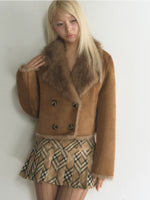 Double-Breasted Faux Suede Fur Jacket