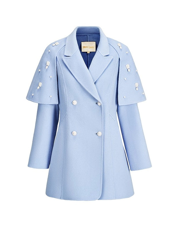 Mira Vintage-Inspired Pearl Cape Woolen Coat