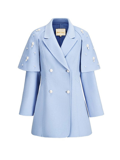 Mira Vintage-Inspired Pearl Cape Woolen Coat