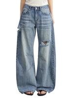 Distressed Curved Wide-Leg Jeans