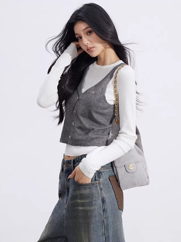 Gray Knit Layered Set