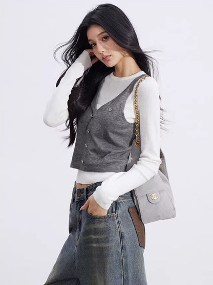 Gray Knit Layered Set