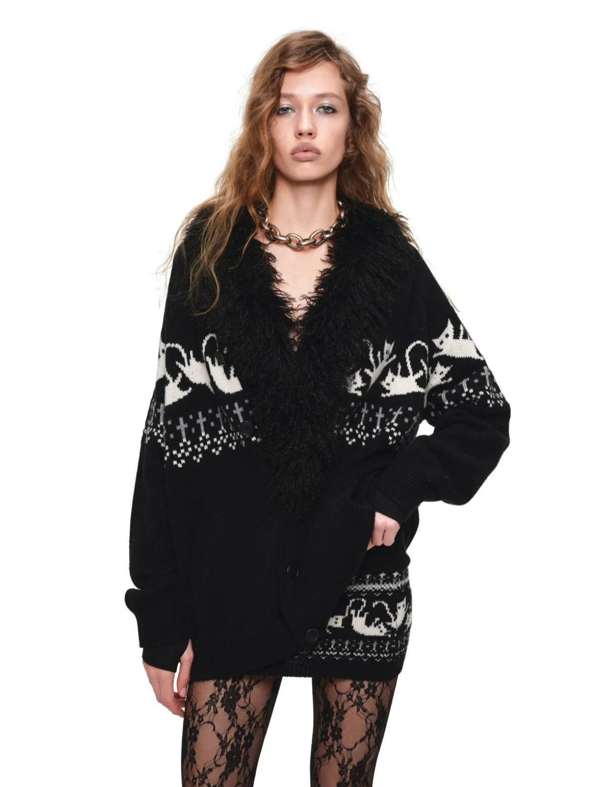 Fair Isle Cat Jacquard Cardigan