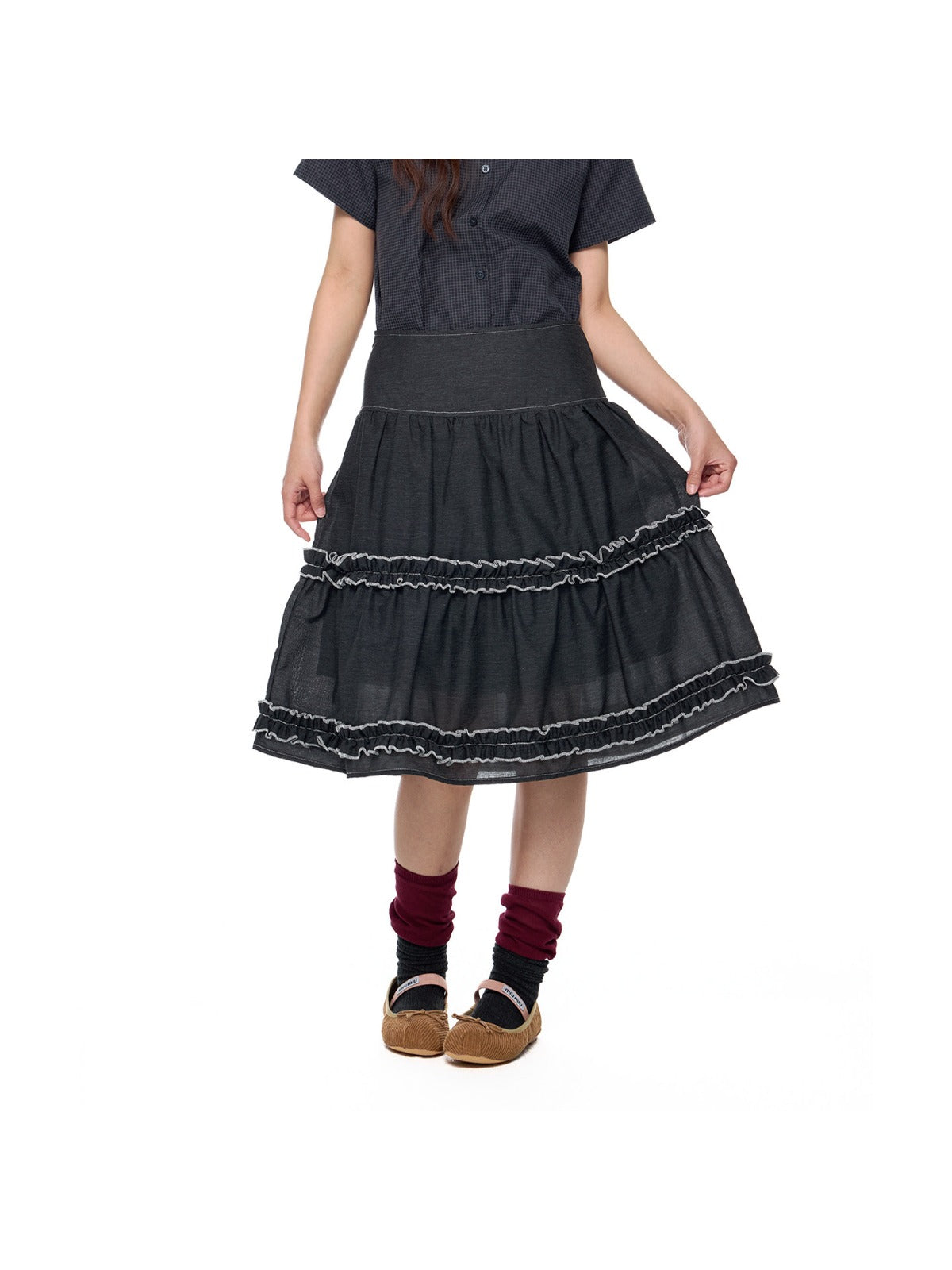Ruffle Layered Midi Skirt