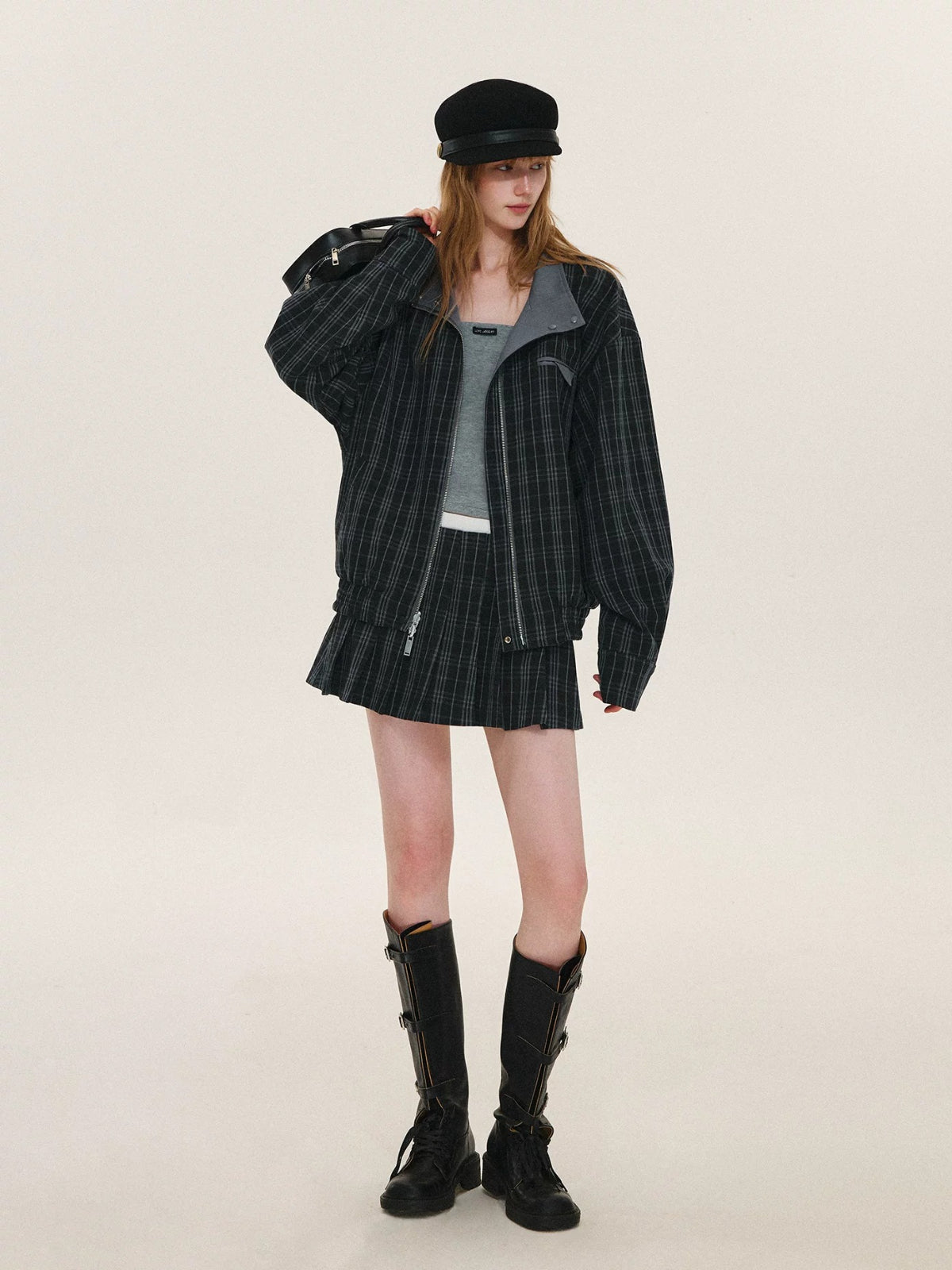 Reversible Plaid Stand Collar Jacket