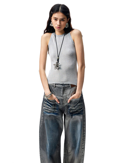 Hollow Out Cable Knit Sleeveless Tank Top