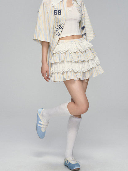 Striped Jersey Shirt Coat &amp; Skirt Set