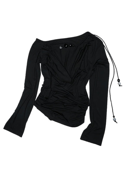 Beaded Cowl Neck Off-shoulder Long-sleeve Tunic