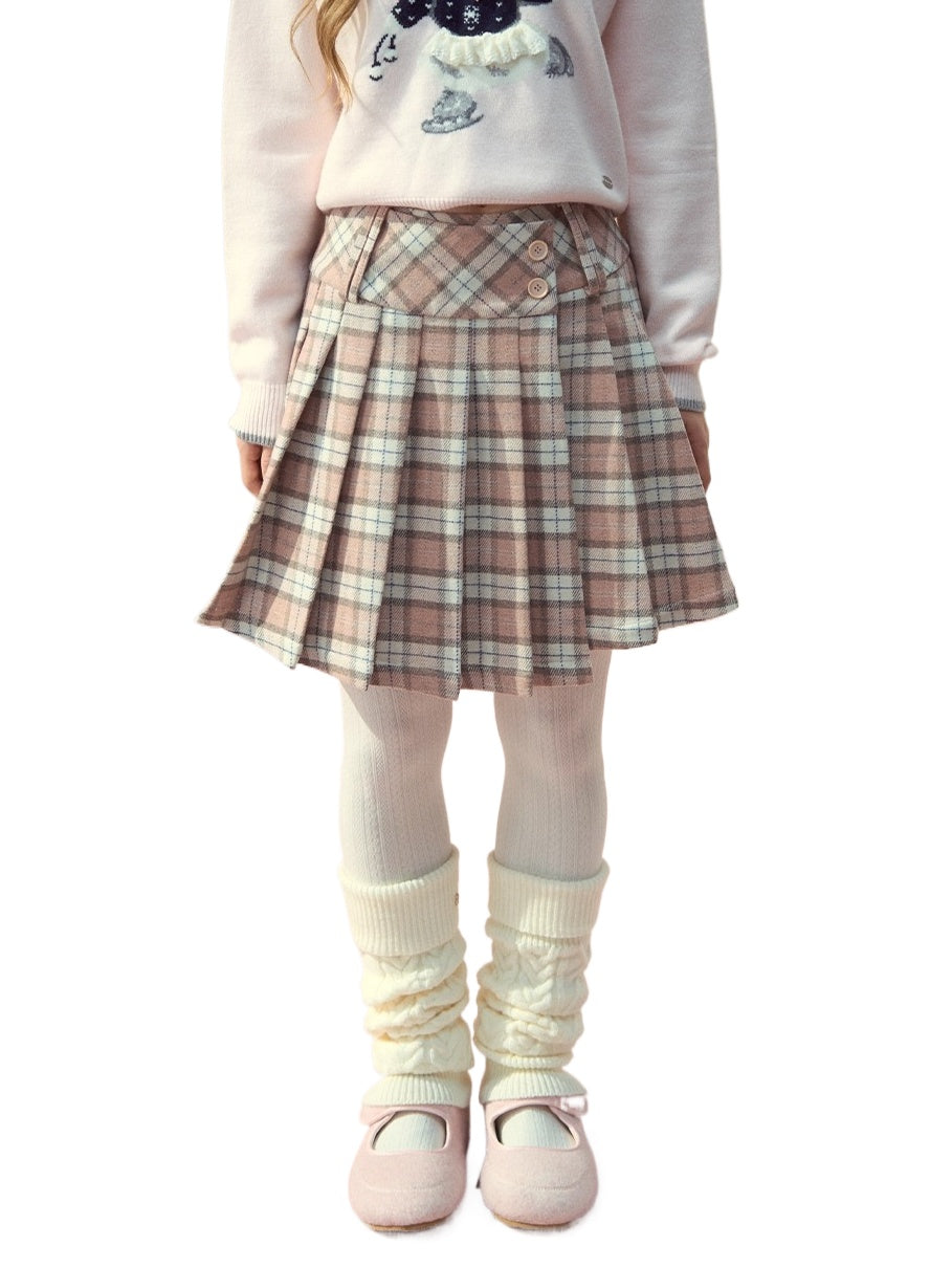 Pink Plaid 60% Wool Pleated Skirt
