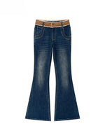 Color-Blocked Faux Fur Waist Slim Flare Jeans
