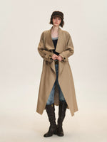 Khaki Waterfall Collar Trench Coat