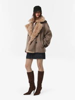 Faux Shearling Collar Wool Coat
