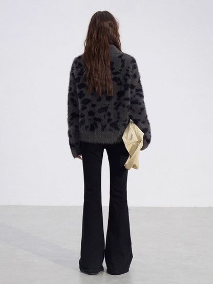 Fuzzy Leopard Collar Sweater