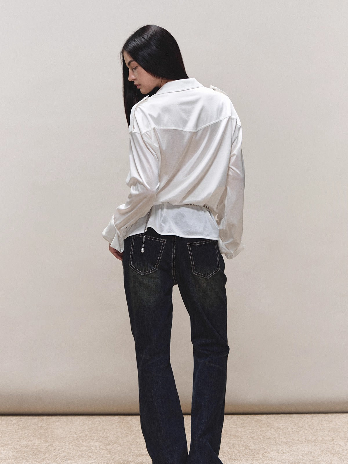 Satin-Sheen Knit Utility Shirt
