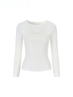 Rhinestone Heart Wings Slim Long-sleeved T-shirt