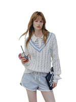 College Contrast V-Neck Knit Sweater