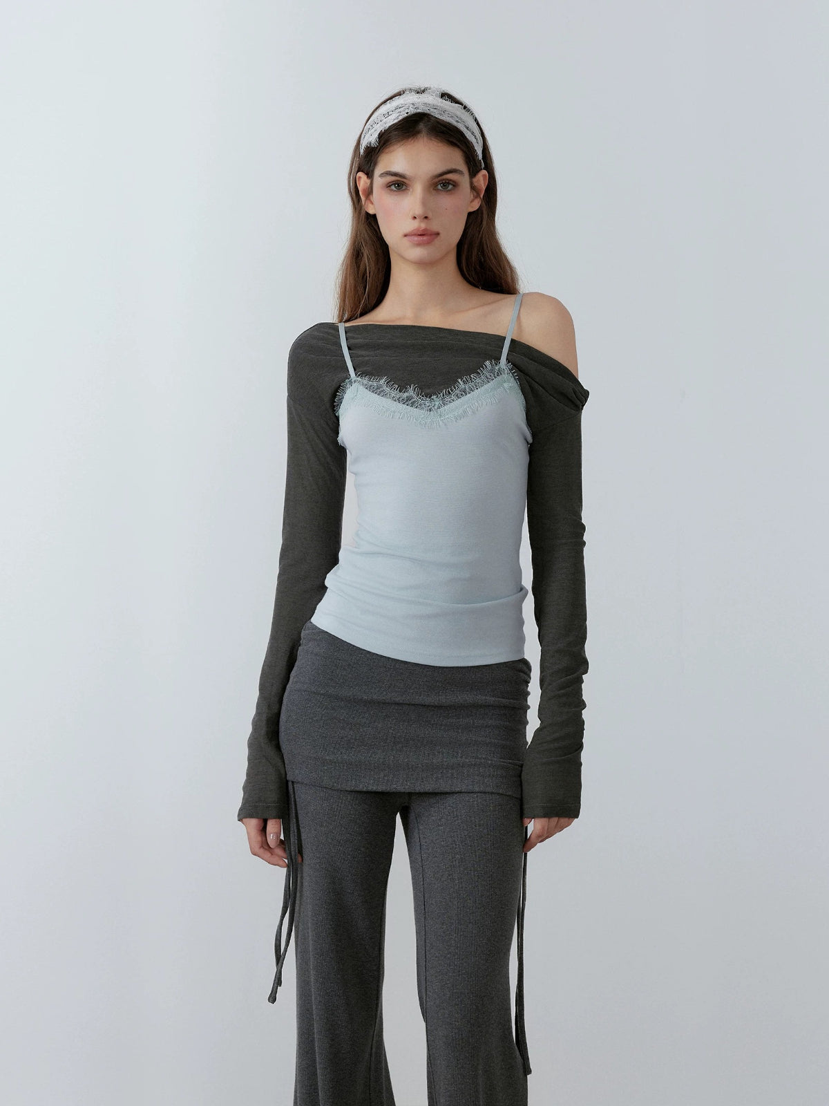 Lace Contrast Layered Top