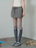 Two-Tone Drawstring Mini Skirt