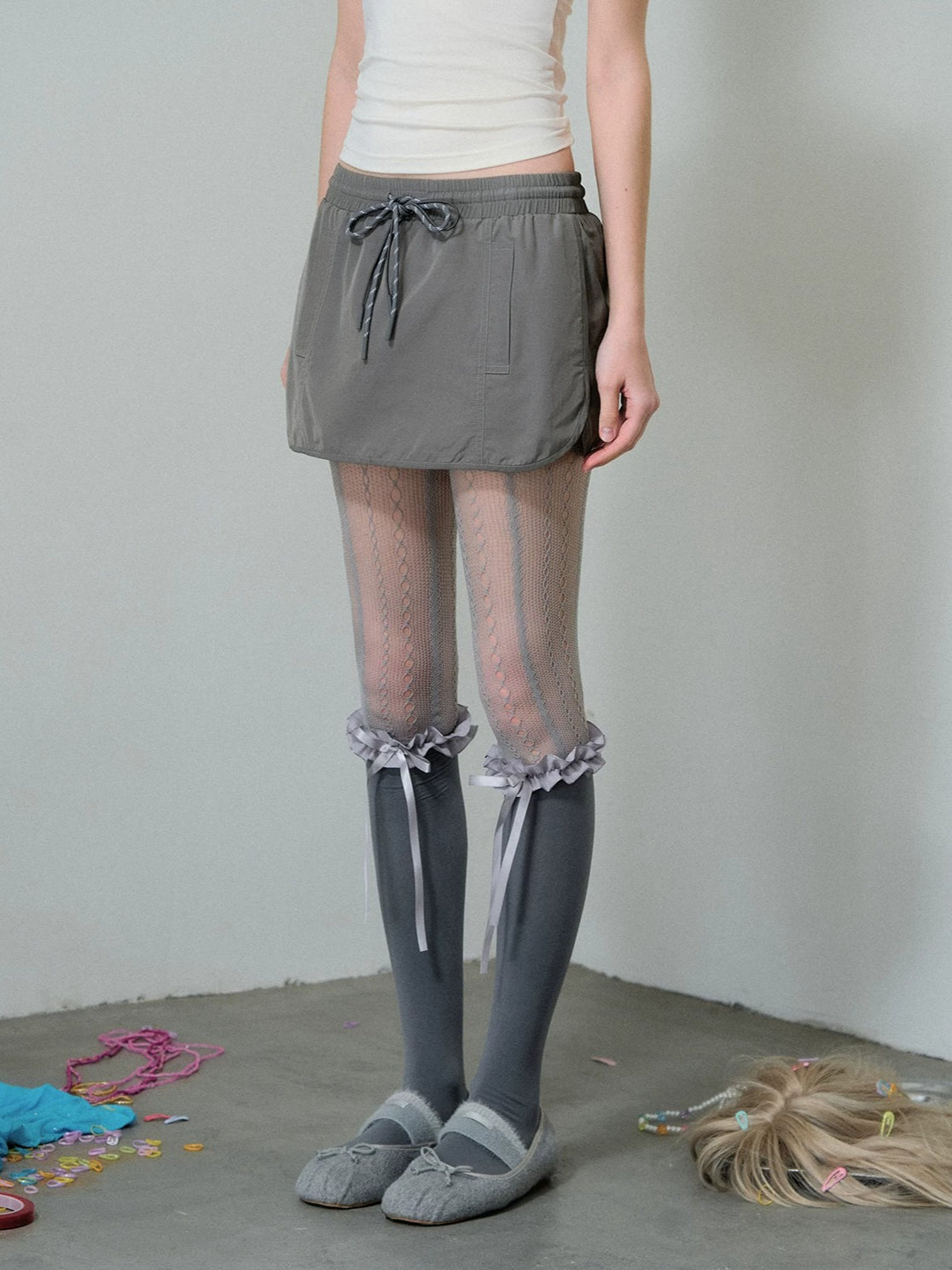 Two-Tone Drawstring Mini Skirt
