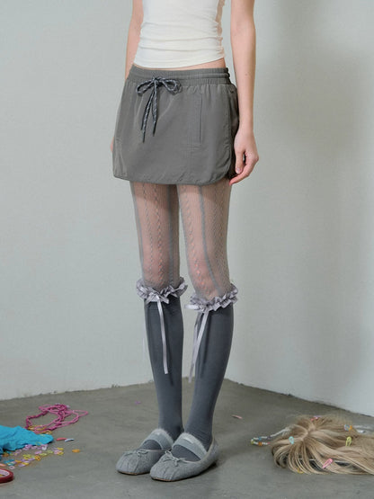 Two-Tone Drawstring Mini Skirt