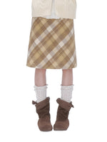 Yellow Plaid Wool-Blend A-Line Skirt