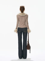 Faux Fur Collar Knit Cardigan Top