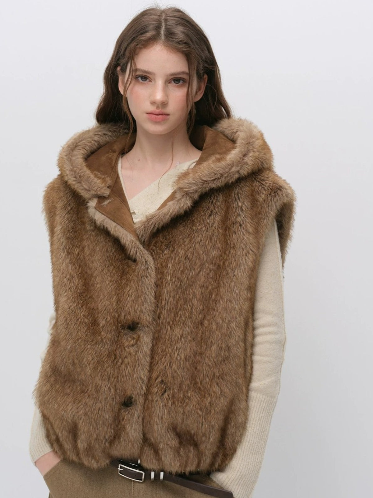 Vintage Hooded Faux Fur Vest