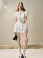 Flower Embroidered Lace Waist Skirt