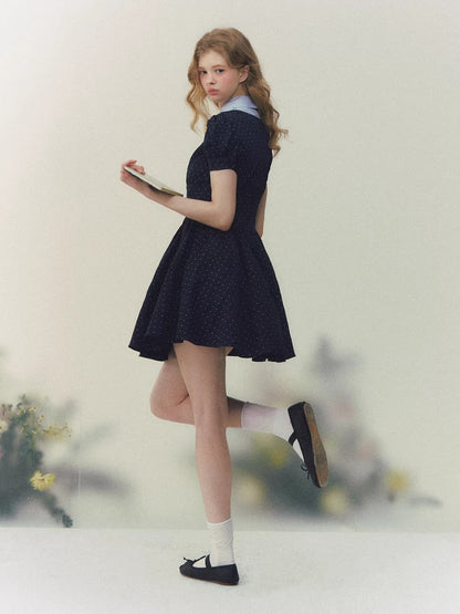 Navy Polka Dot Puff Dress