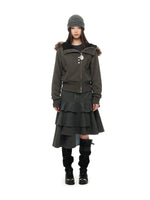Hooded Cropped Fur Trim Jacket