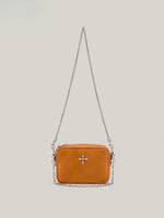 Compass Badge Patina Leather Shoulder Bag Medium Caramel Patina