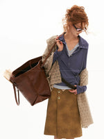 Vintage Washed Leather Midi Skirt