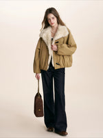 Khaki Shearling Collar Parka Jacket