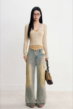 Contrast V-Neck Knit Sweater