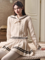 White Philosophy Wool Cloud Cable-Knit Cardigan & Skirt Set