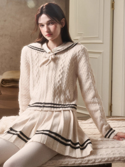 White Philosophy Wool Cloud Cable-Knit Cardigan &amp; Skirt Set