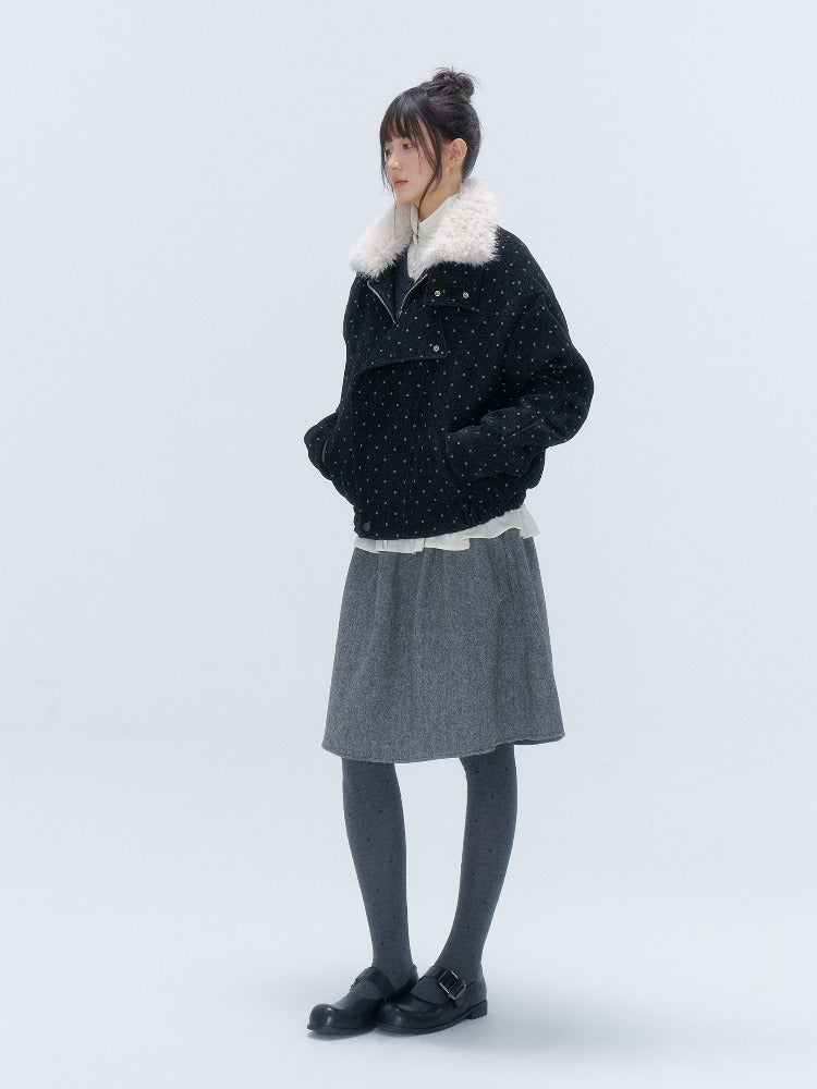 Wool Blend Pleated A-Line Skirt