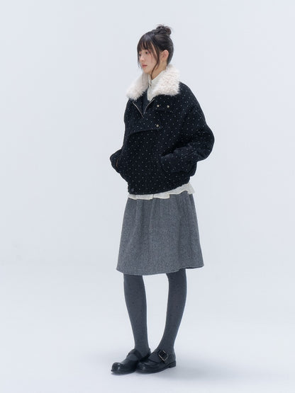 Wool Blend Pleated A-Line Skirt